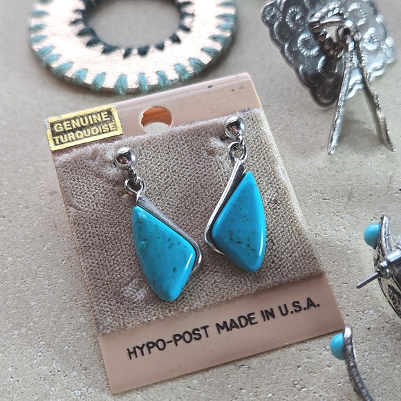 Western Earring Lot 7 Pairs Turquoise Steer Head Dreamcatcher Horse Hoops - Picture 4 of 7